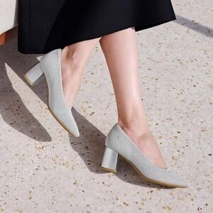 Vivaia Elize wedge square toe heels size 7.5 silver knit sustainable